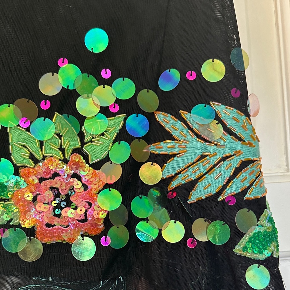 Berek Black Sheer Poncho with Sequin Floral Accents - Picture 11 of 11